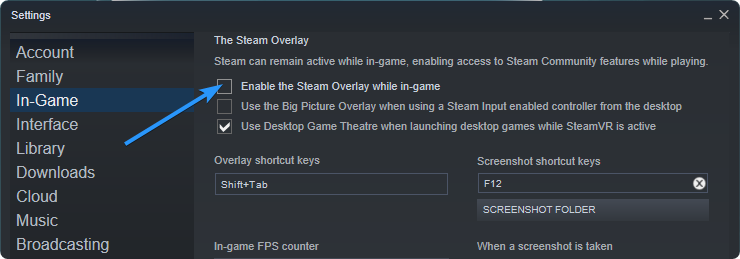 деактивирайте наслагването на Steam