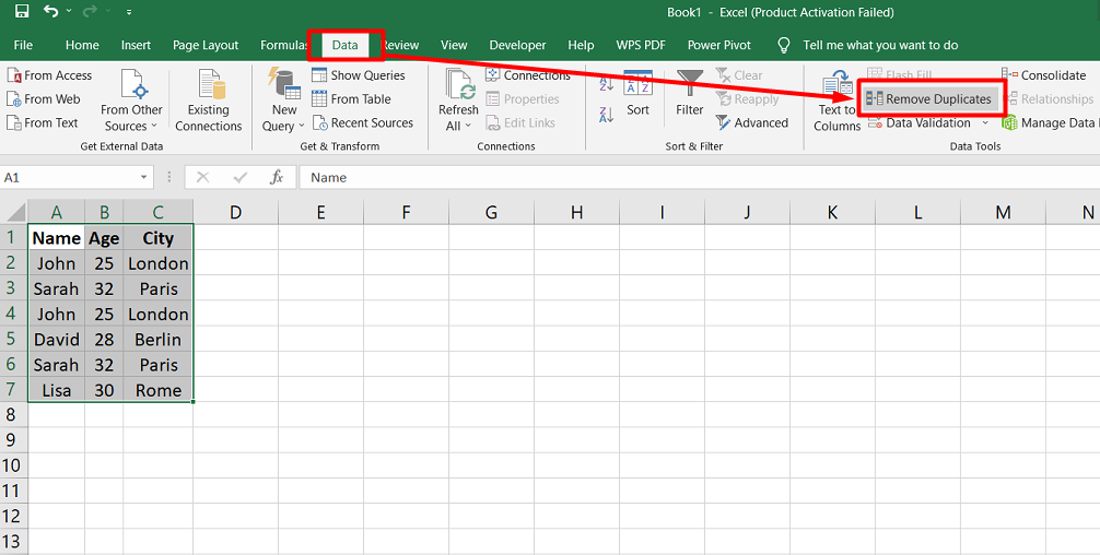 След като конфигурирате настройките, щракнете върху OK. Excel ще премахне дублиращите се записи и съобщение ще посочи броя на уникалните стойности в набора от данни. В този пример, след премахване на дубликати, таблицата ще изглежда така: