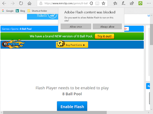 unblock flash player in edge