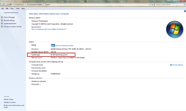 Windows 7 system type