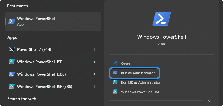 run powershell as admin