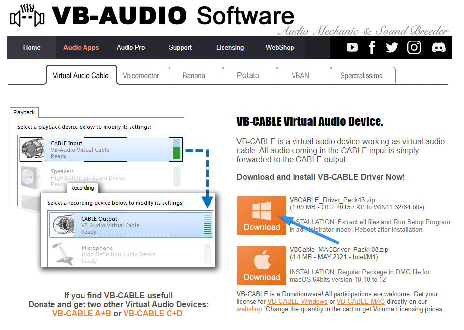 vb-cable virtual audio device