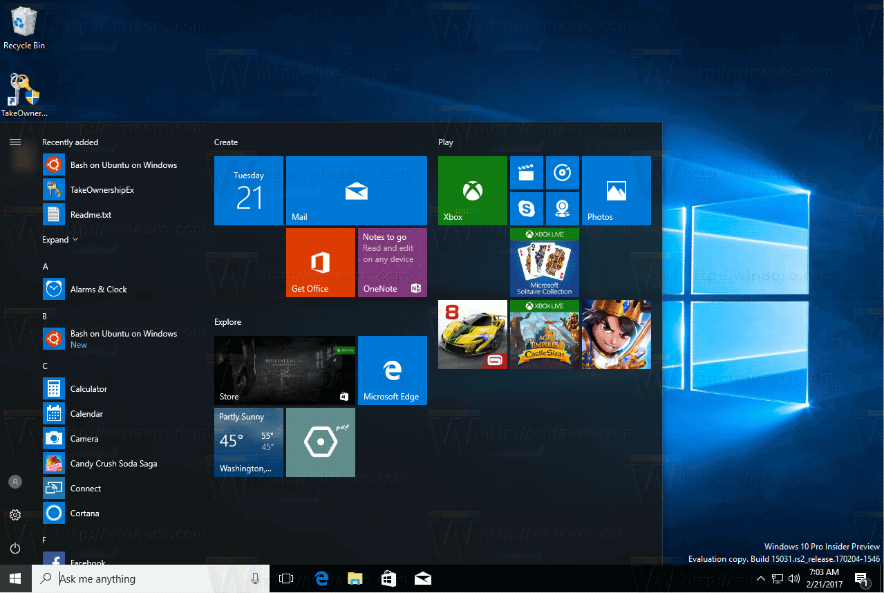 menu Démarrer de Windows 10