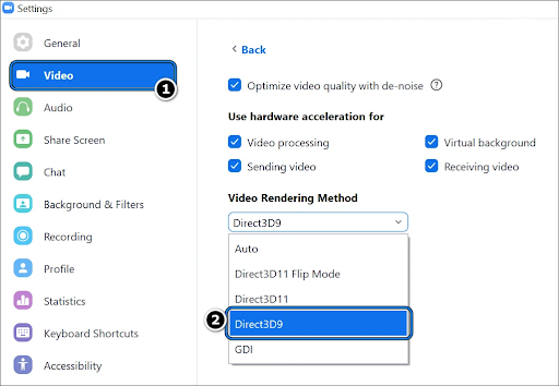 Disable Video rendering post processing in zoom
