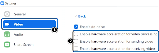 Enable/disable hardware acceleration in zoom app