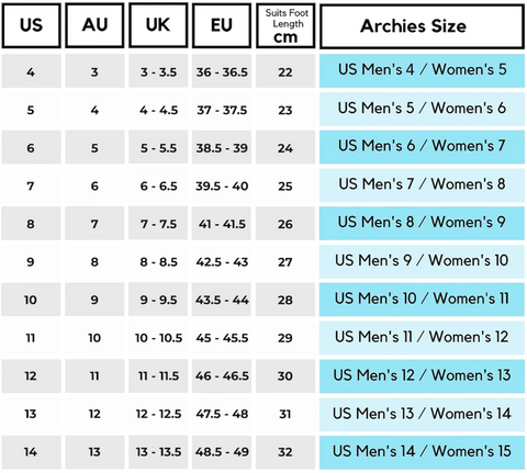 Archies Mens Sizing Chart