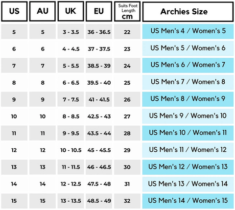 Archies Womens Sizing Chart