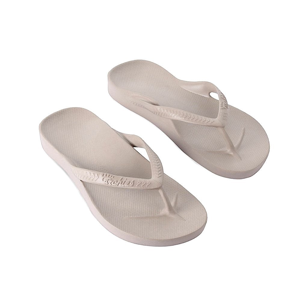Archies Arch Support Flip Flops in Taupe – Tenni Moc's Shoe Store