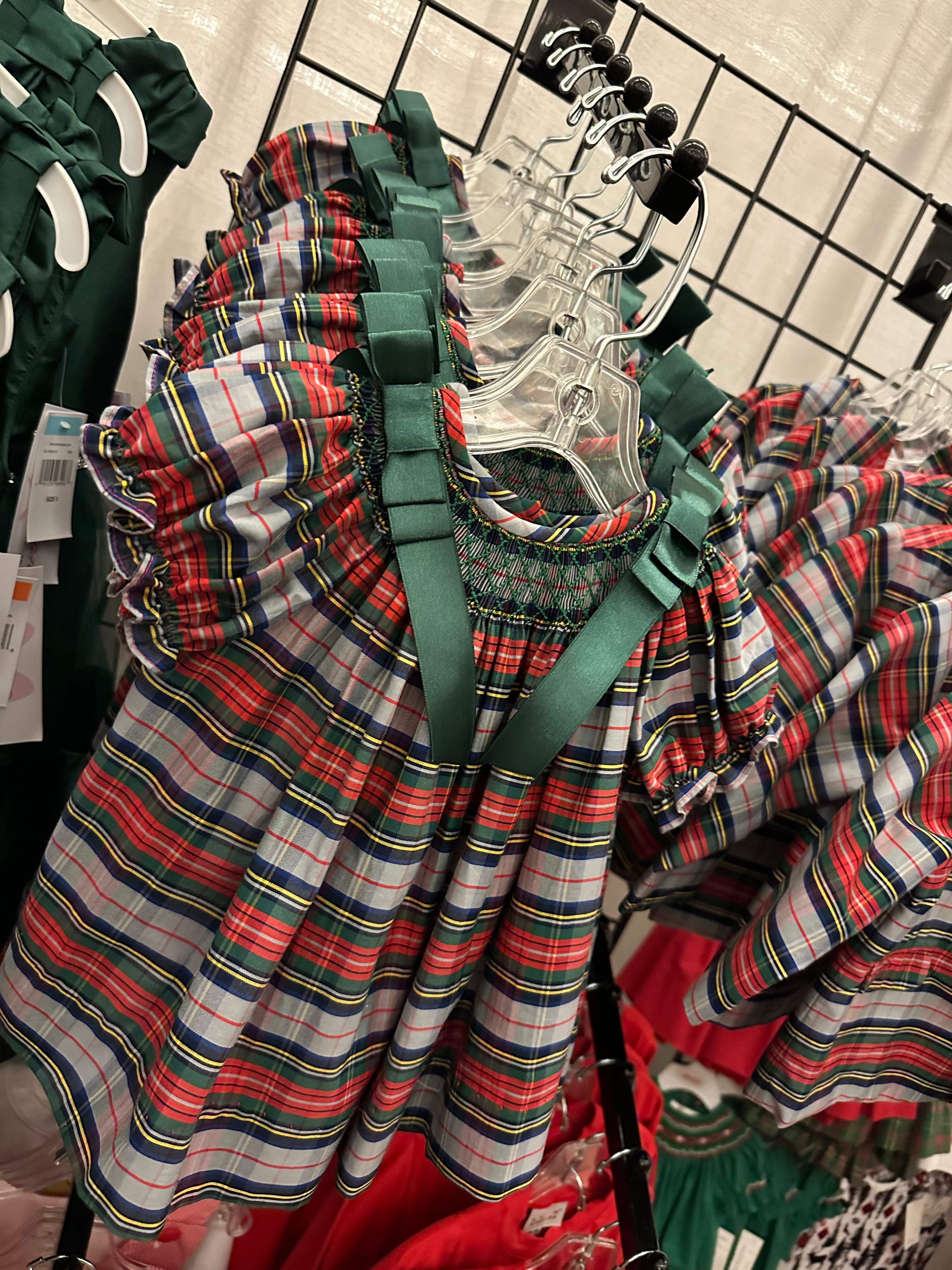 Green plaid Bishop with Bows