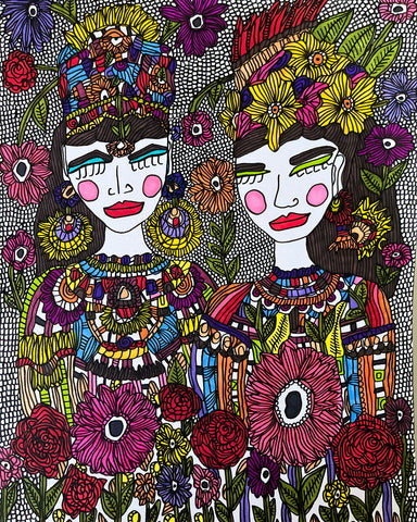 Ladies marker and ink artwork by Antayjo Art 