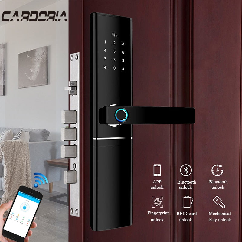 Cardoria Smart Electronic Lock Fingerprint Door Lock Security Intelligent Lock Biometric Wifi Door Lock With Bluetooth App Unlock