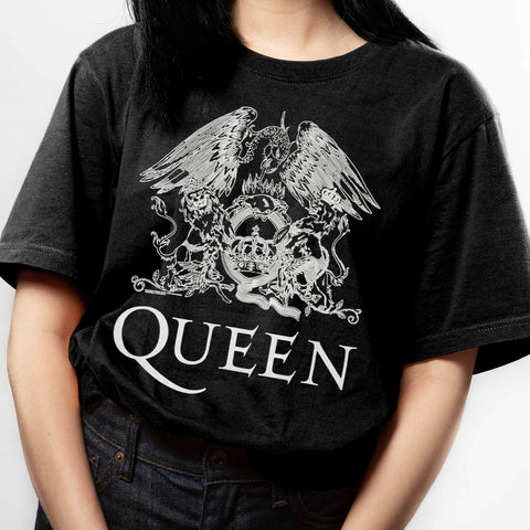 Queen White Logo On Black T-shirt