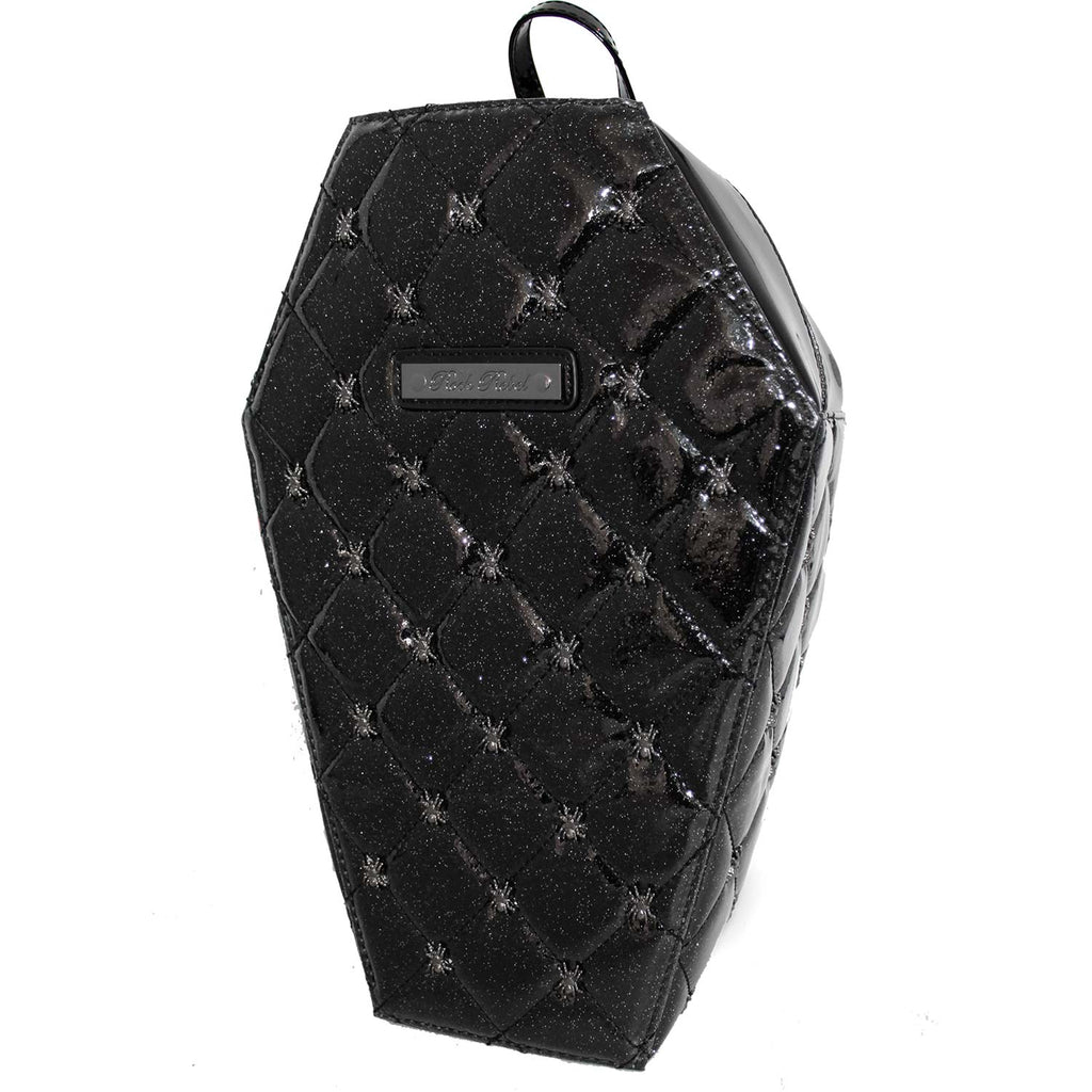 Rock Rebel Lucy Quilted Coffin Backpack W/ Spider Hardware In Black Backpack