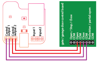 Smart gate opener control output wiring diagram with closing and opening