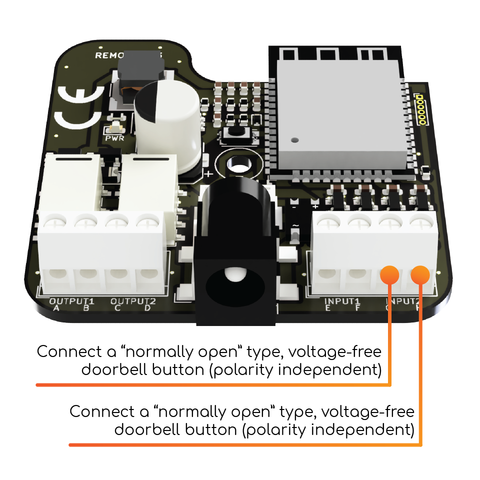 Adding a normally open doorbell button to smart gate and garage door opener