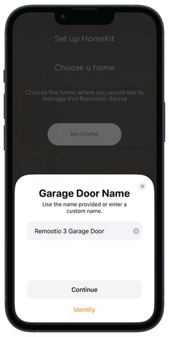 Entrez un nom ou utilisez le nom par défaut pour votre porte de garage dans Apple HomeKit