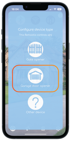 Select the type of opener you have (garage door, electric gate etc)