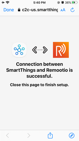 Remootio SmartThings account linking completed