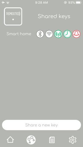 Remootio smart gate garage door controller smartphone app shared keys view shows smart home key