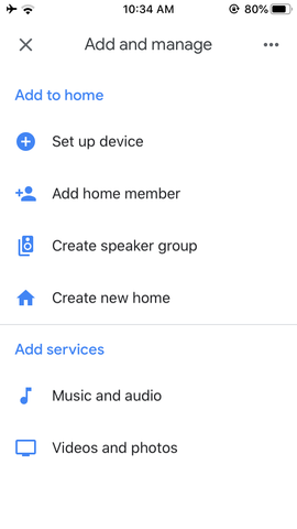 Google Home set up device menu