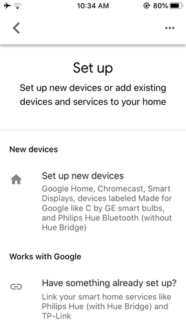 Google home app set up new device screen