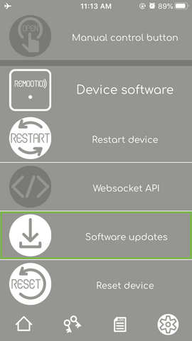 Remootio app software updates menu item