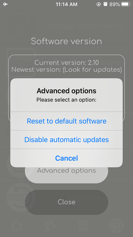 Remootio software version handling screen advanced options