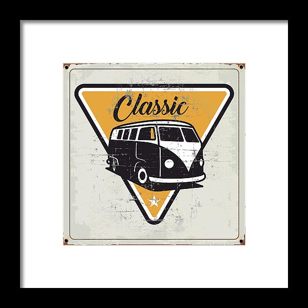 Rusty Yellow Distressed Classic Volkswagen Bus Sign - Framed Print from Wallasso - The Wall Art Superstore
