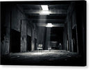 Abandoned Factory With Chair In Spotlight, Black and White - Canvas Print from Wallasso - The Wall Art Superstore