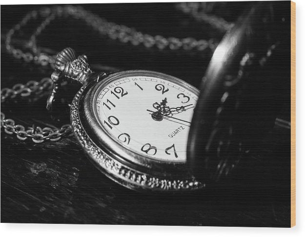 Black and White Pocket Watch - Wood Print – Wallasso - The Wall Art ...
