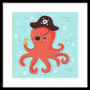 Cute Pirate Octopus For Kids - Framed Print from Wallasso - The Wall Art Superstore