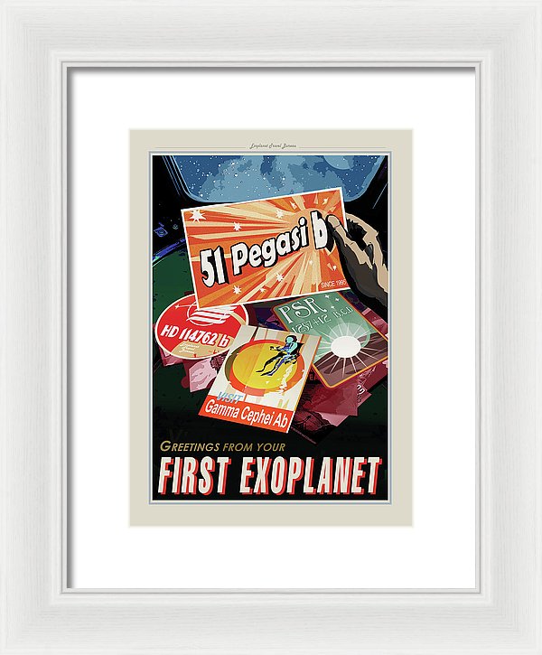 Greetings From Your First Exoplanet Visions of The Future Vintage Travel Poster - Framed Print from Wallasso - The Wall Art Superstore