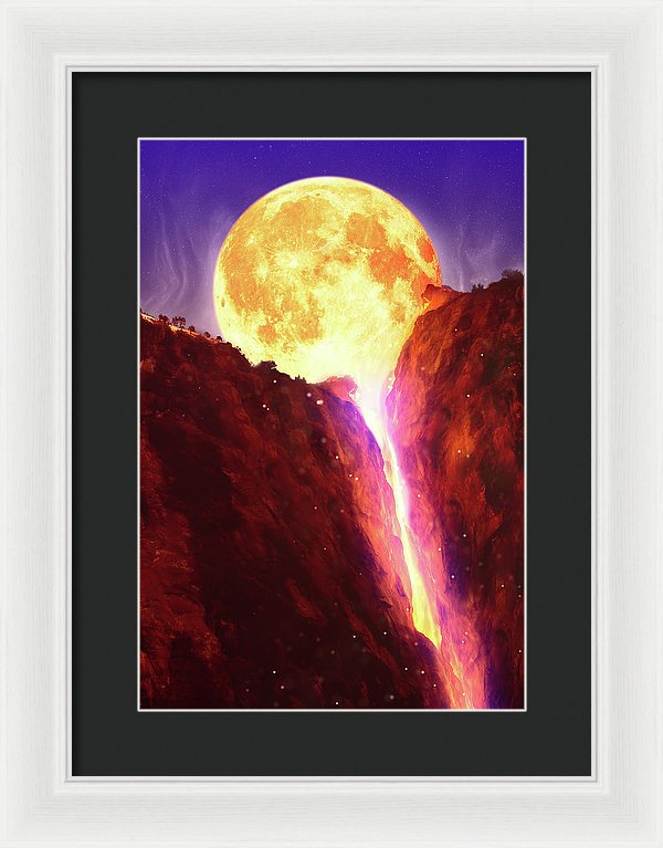 Lava Moon Melting Into Waterfall - Framed Print from Wallasso - The Wall Art Superstore