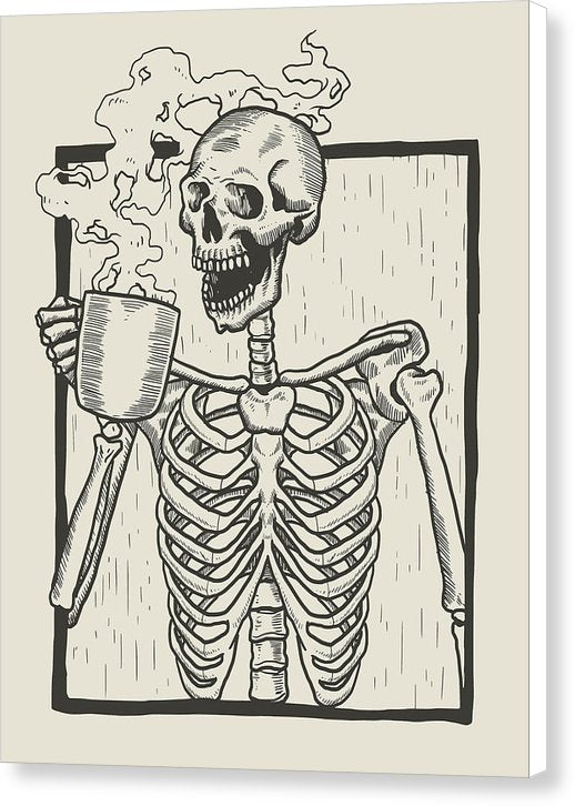 Skeleton Drinking Coffee Canvas Print Wallasso The Wall Art