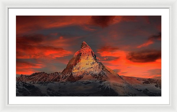 Sunset Bathing Mountain In Orange Light - Framed Print from Wallasso - The Wall Art Superstore