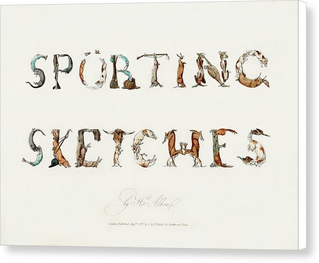 Vintage Animal Sporting Sketches Typography, 1817 - Canvas Print from Wallasso - The Wall Art Superstore