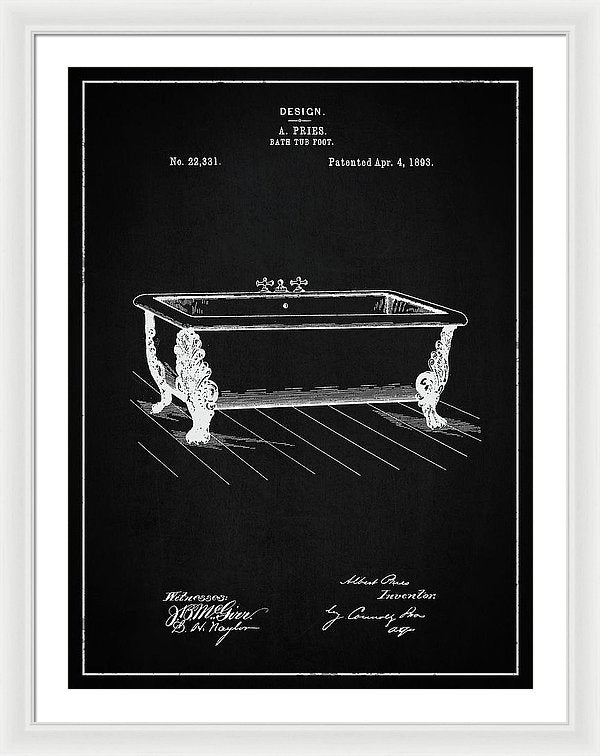 Vintage Clawfoot Bathtub Patent, 1893 - Framed Print from Wallasso - The Wall Art Superstore