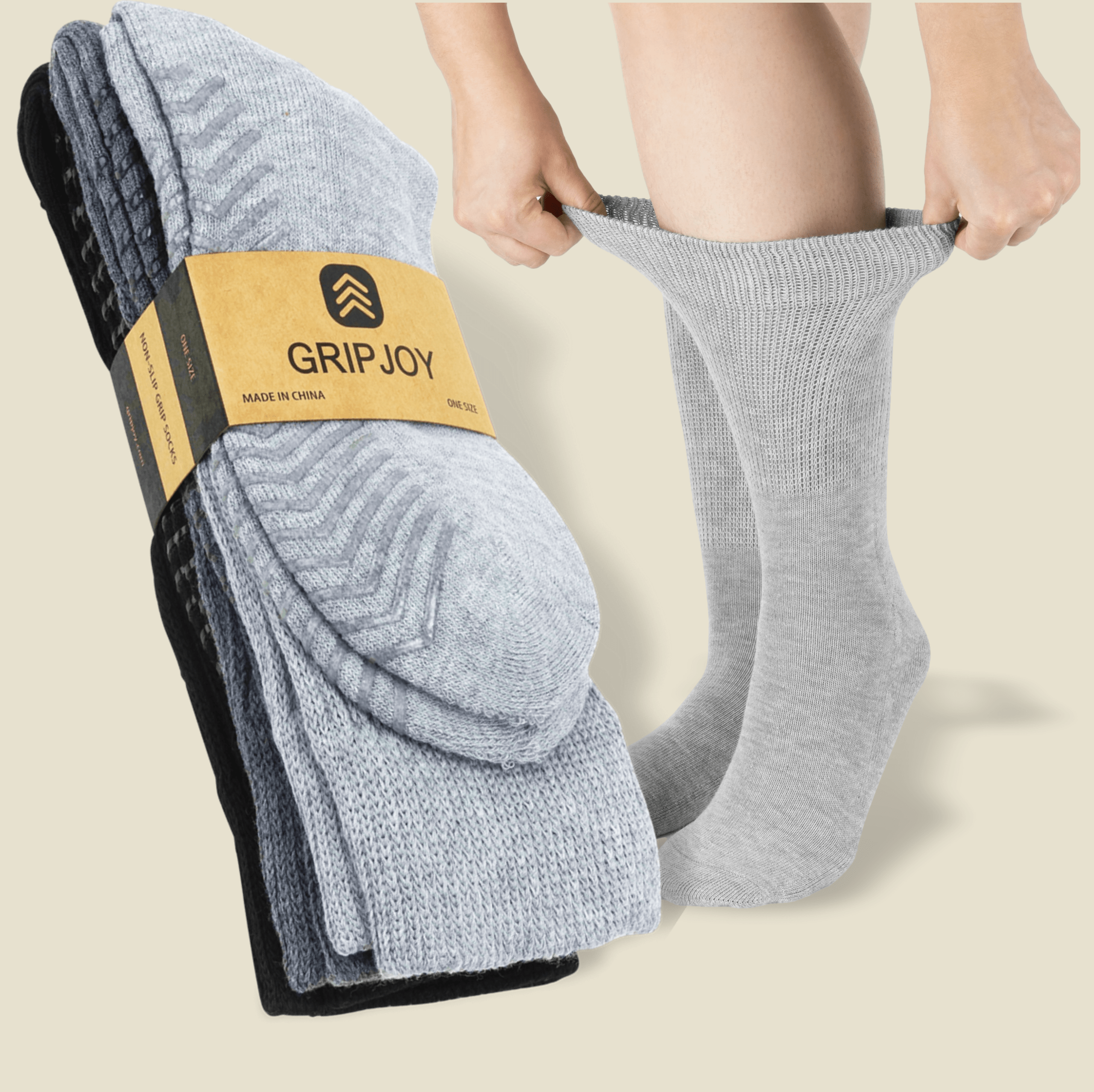 Men's Black/Grey Diabetic Socks with Grippers x3 Pairs, Gripjoy Socks