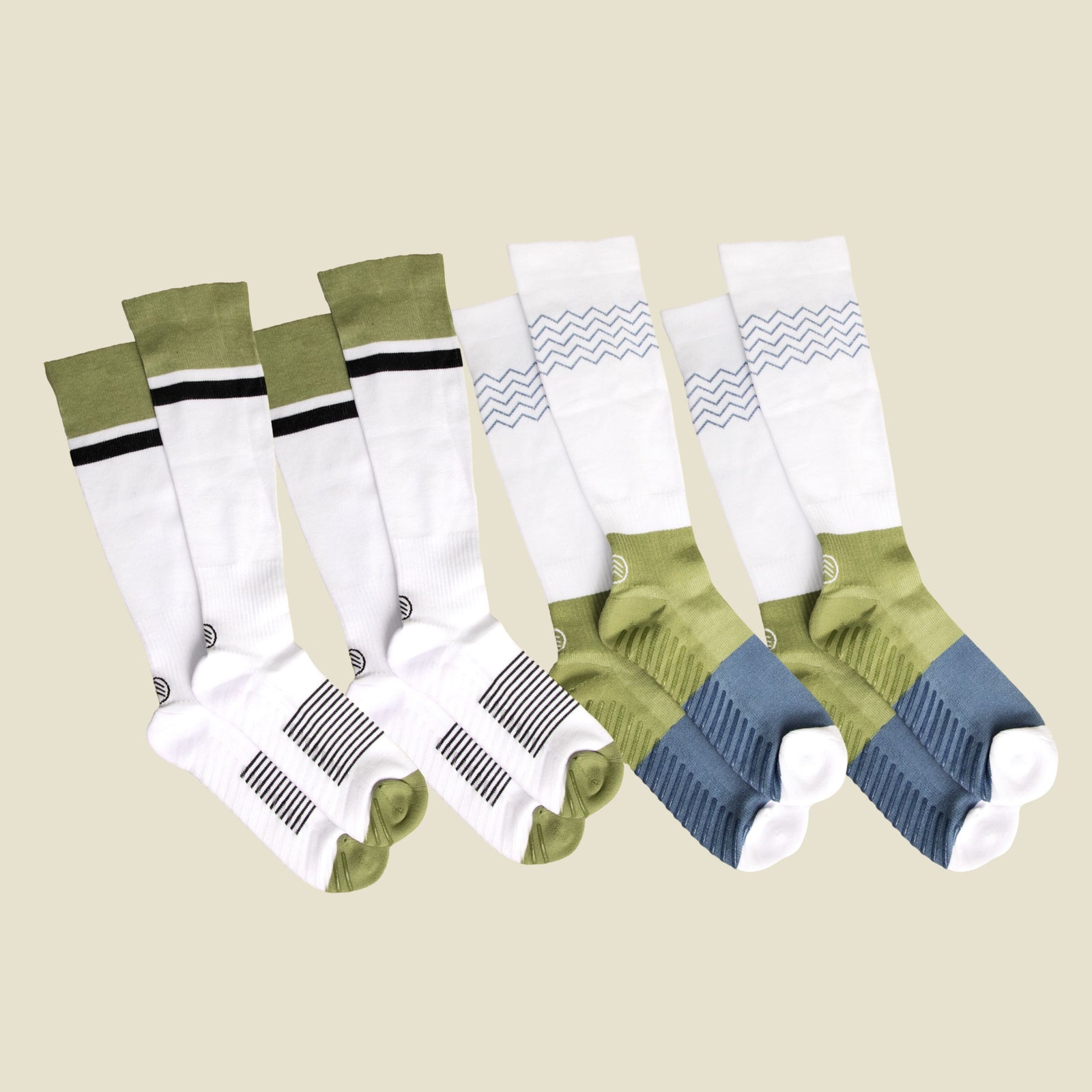Men's White/Black/Green Compression Socks with Grips - 1 Pair