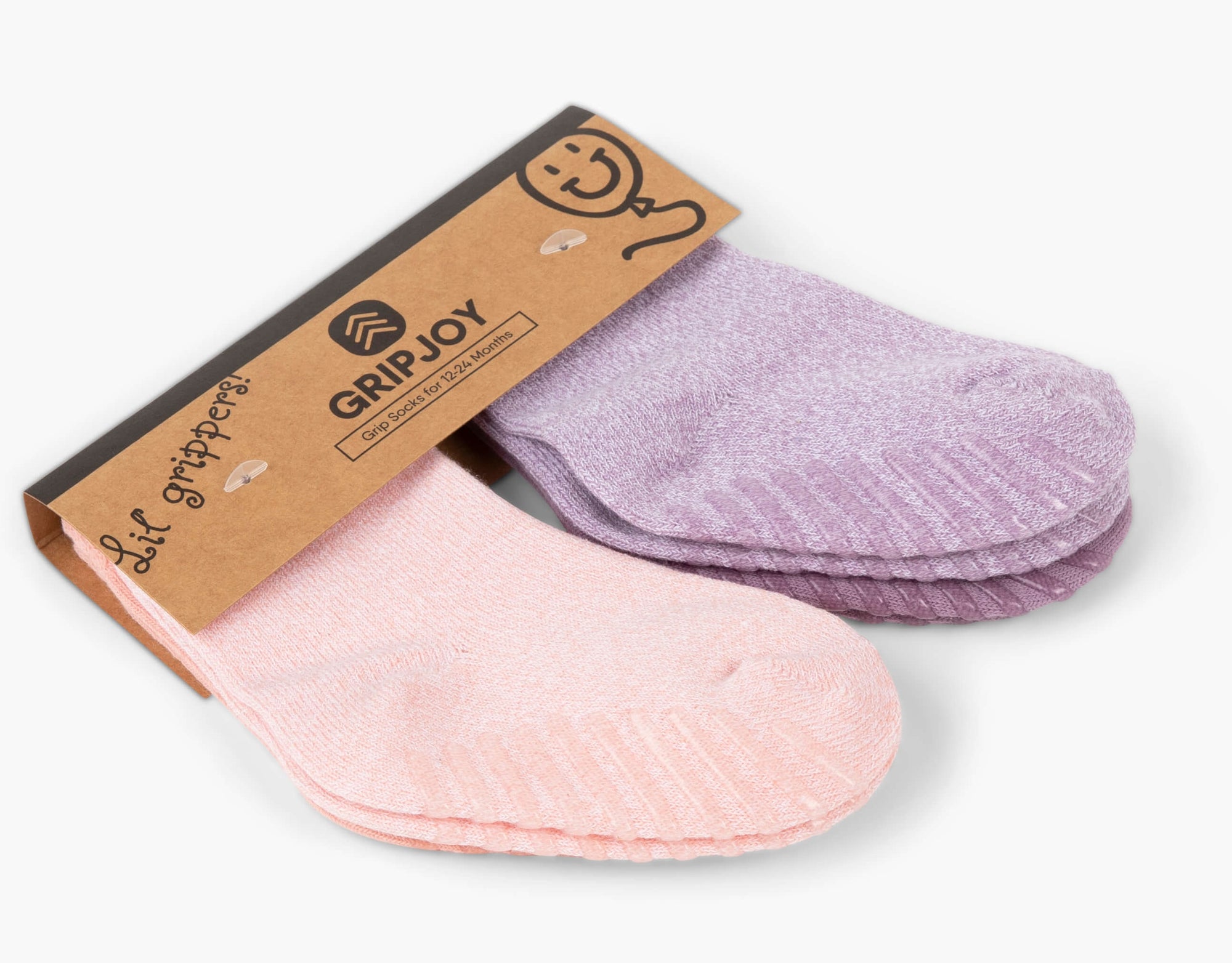 Pink/Purple/Grey Grip Socks for Toddlers & Kids - 4 pairs