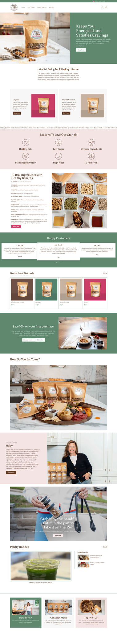 shopify website design for food product granola company Toronto