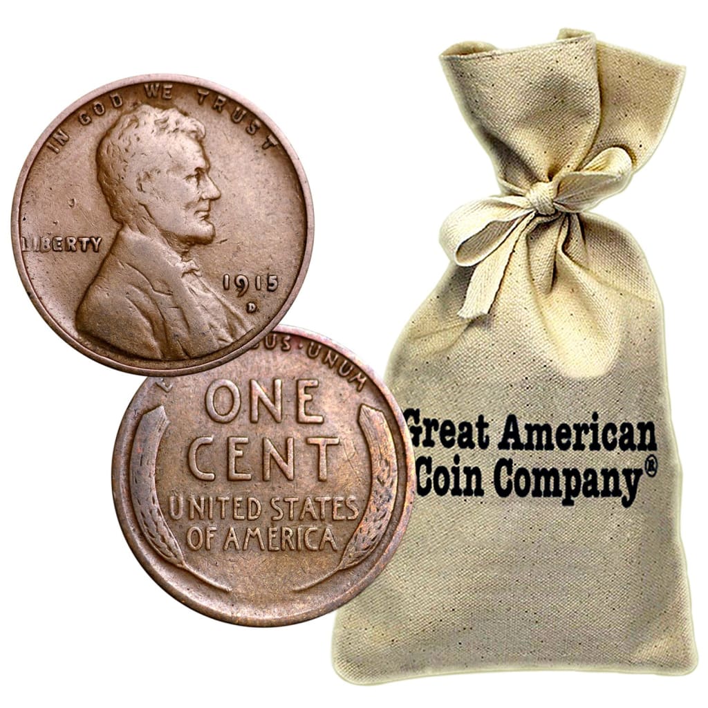 Bag of 1,000 Mixed Date Wheat Cents (1910-1919) in Circulated Condition