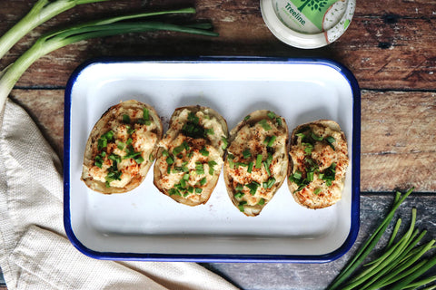 CHEESY CHIVE & ONION TWICE BAKED POTATO