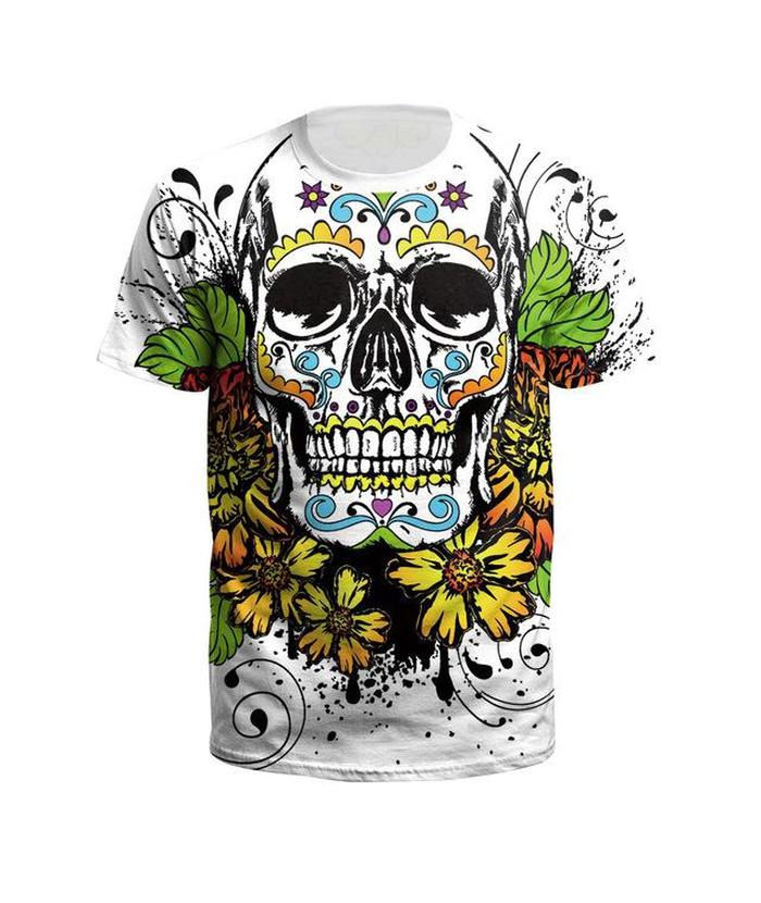 T-Shirt Tête de Mort Fleuri