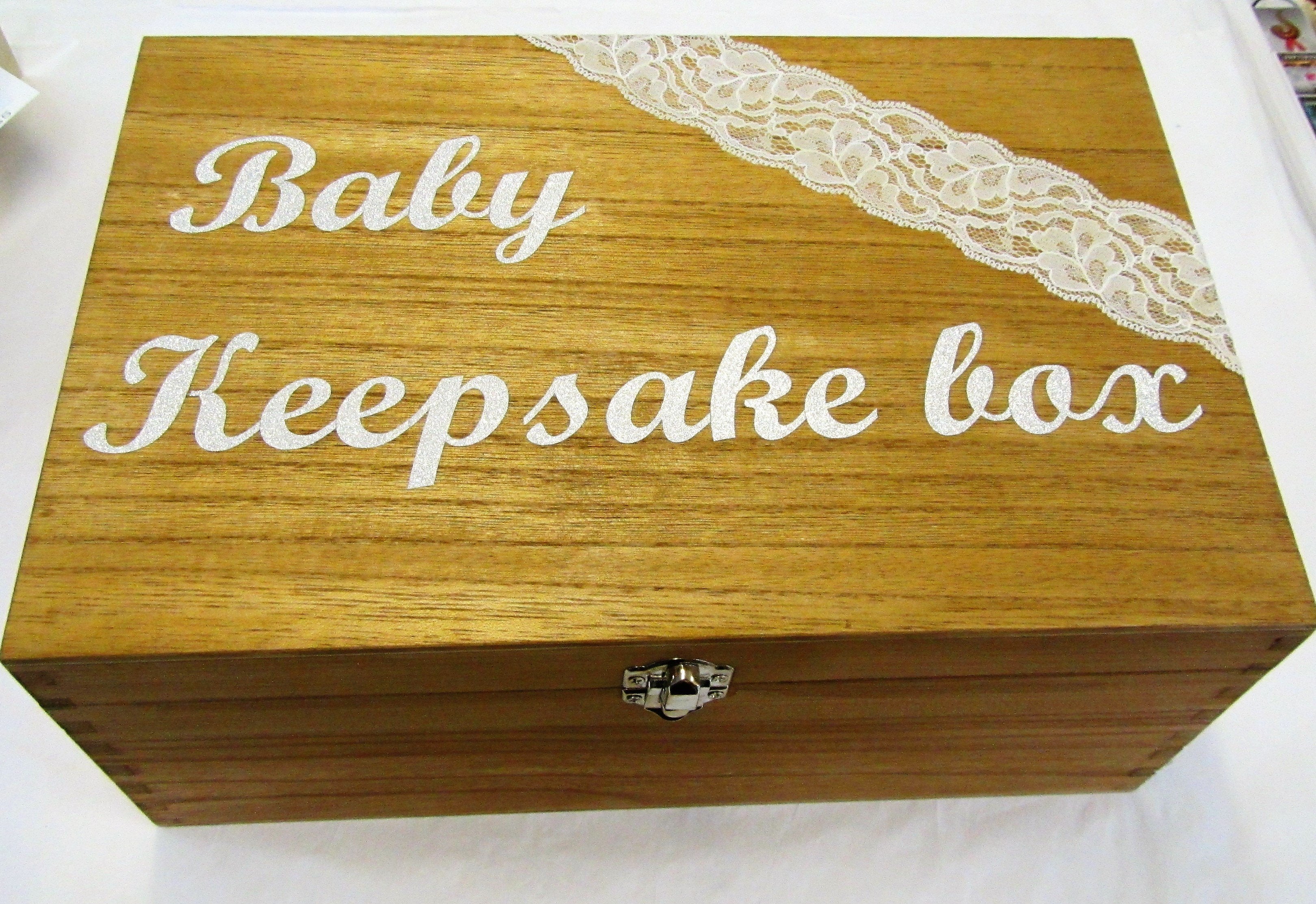 Handcrafted wooden and lace "Baby Keepsake" box
