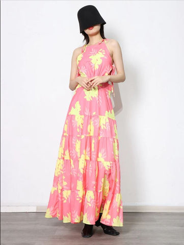 korean long dress flower print