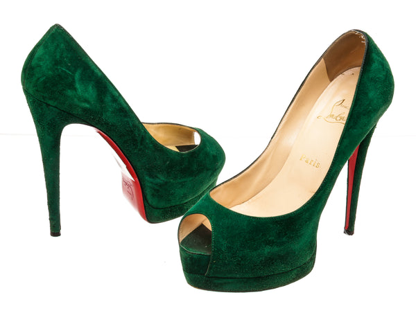 Christian Louboutin Multicolor Suede Lady Peep-Toe Spikes Platform