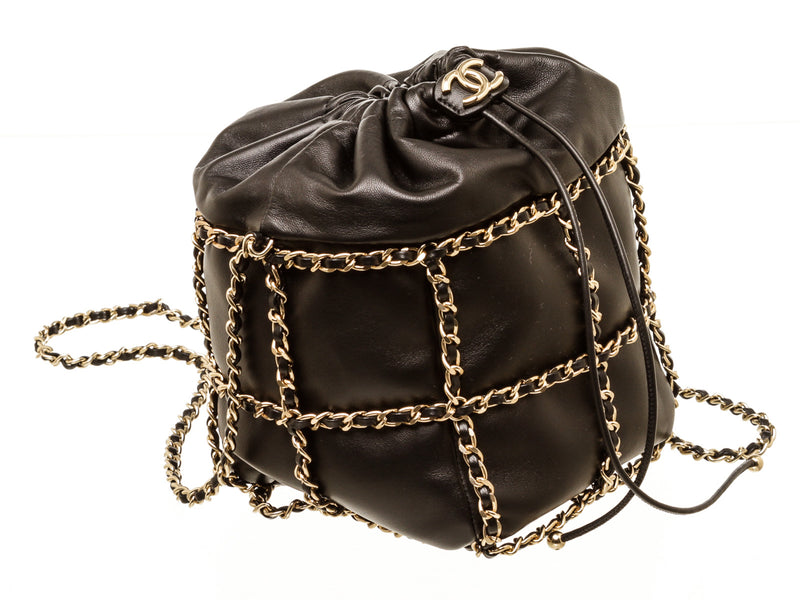 Chanel Black Lambskin Leather Chainlink Bucket Bag