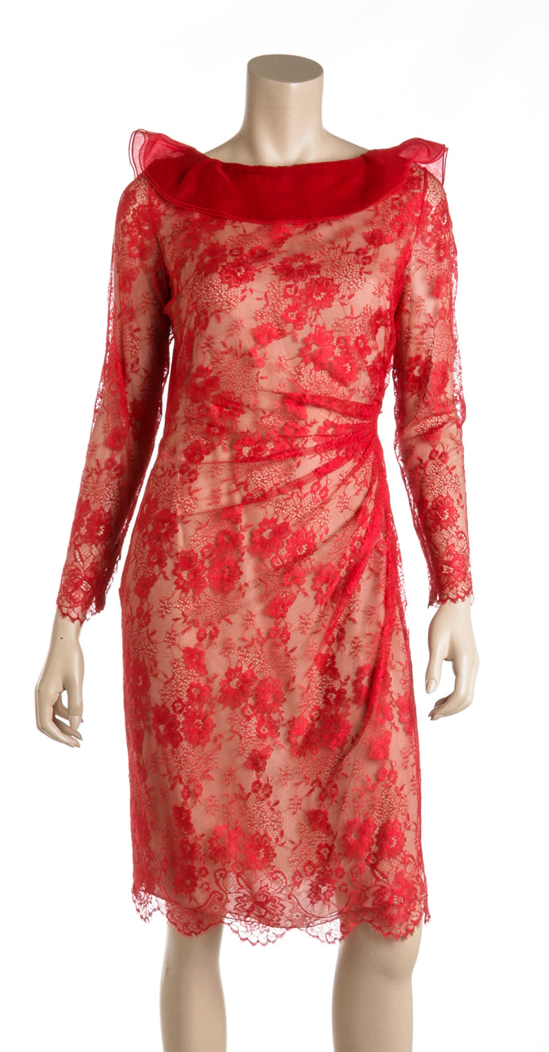 red silk long sleeve dress
