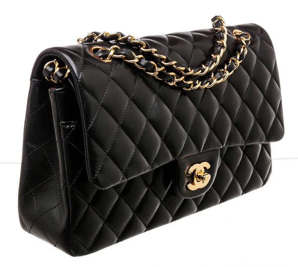 Chanel Black Lambskin Leather Medium Double Flap Shoulder Bag Gold Har – On  Que Style